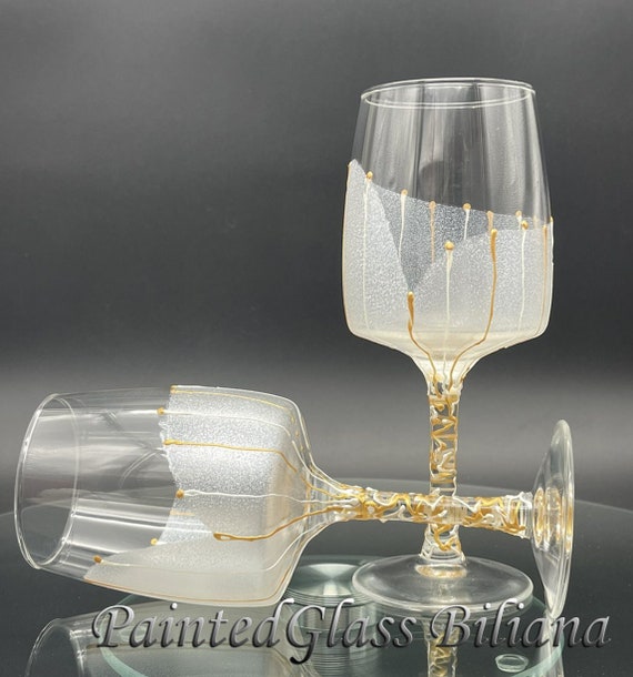 Set of 2 Hand Painted wine glasses Calla