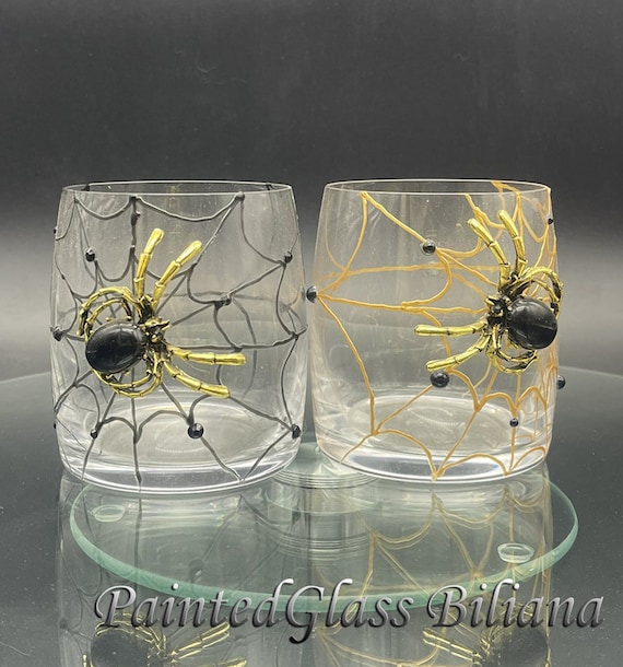 Gold black spider whiskey glasses