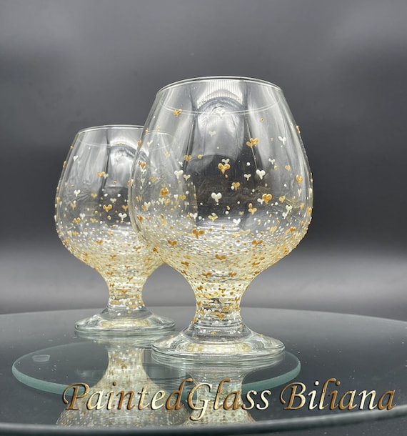 Set of 2 hand painted brandy glasses Valentine's day