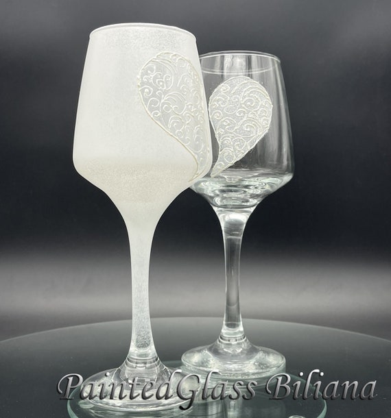Set of 2 Hand Painted beautiful wine glasses Love