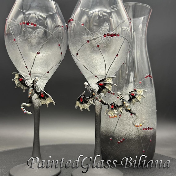 Black dragon wine glasses, Set of 2