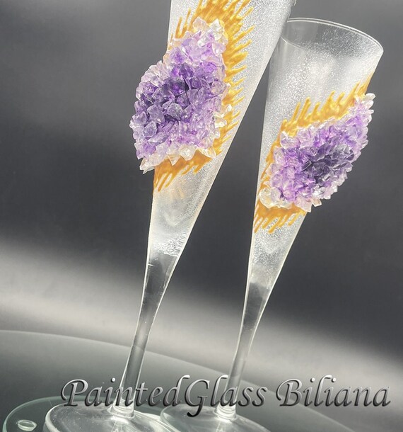 Free shipping Amethyst geode wedding flutes