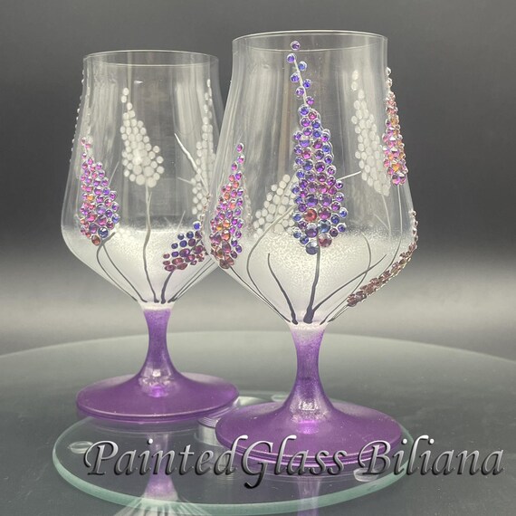 Lavender haze purple wine glasses, Set of 2