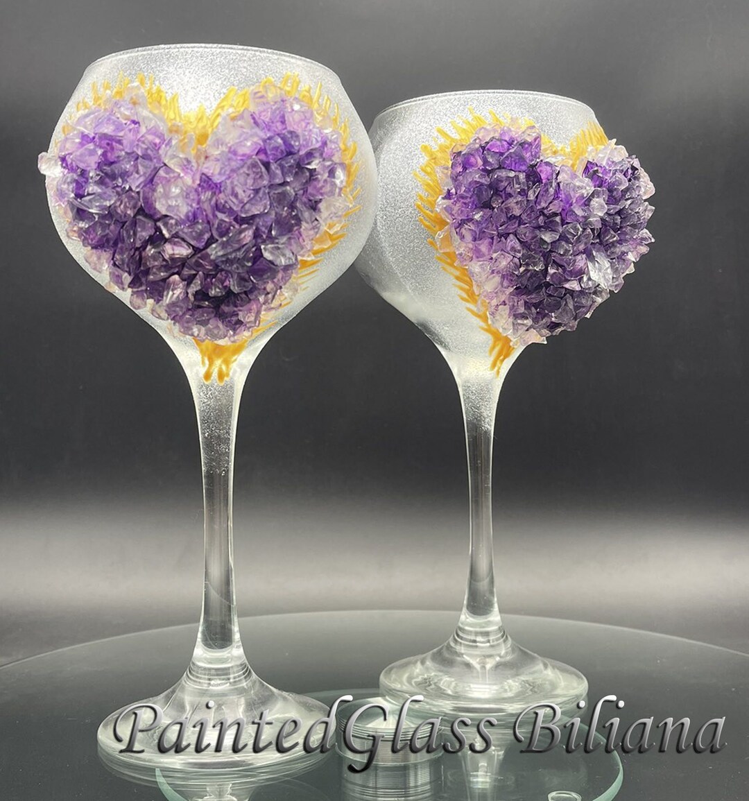 Purple Heart Geode Wine Glasses Etsy