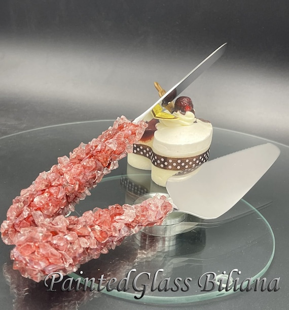 Burgundy red geode wedding cake serving set