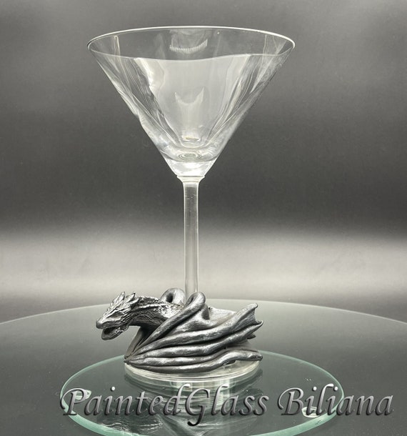 Game of thrones Dragons Drogon, Rhaegal, Viserion handmade martini cocktail glass House Targaryen
