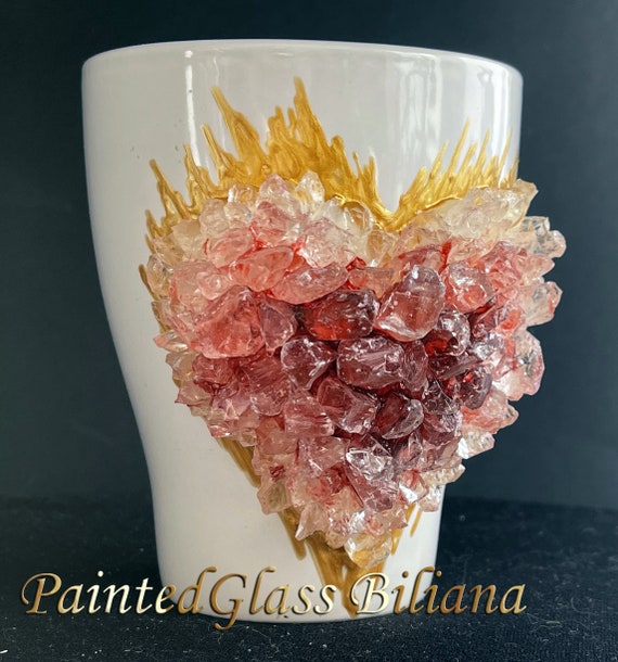 Free shipping ceramic burgundy red heart geode coffee mug geode coffee glass