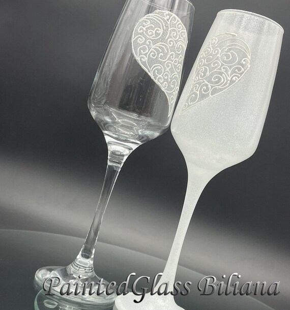 Set of 2 hand painted champagne flutes Love
