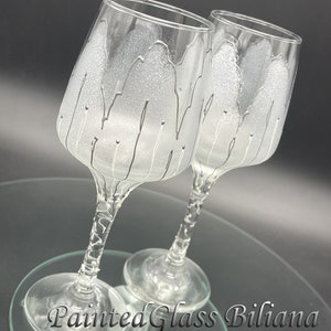 Set of 2 Hand Painted wine glasses Silver tulip