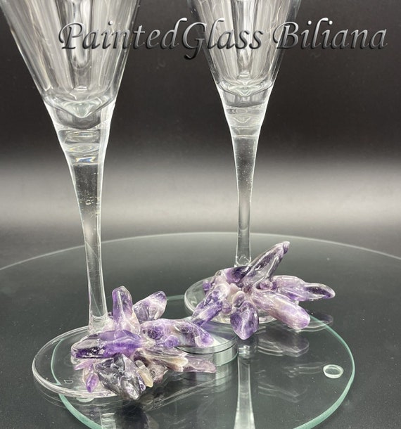 Real amethyst crystals wedding flutes