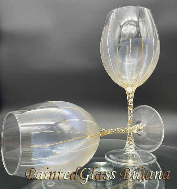 Set of 2 Hand Painted wine glasses Calla