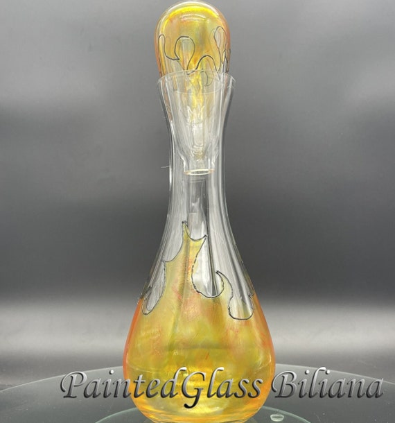 Hand painted bottle decanter On Fire