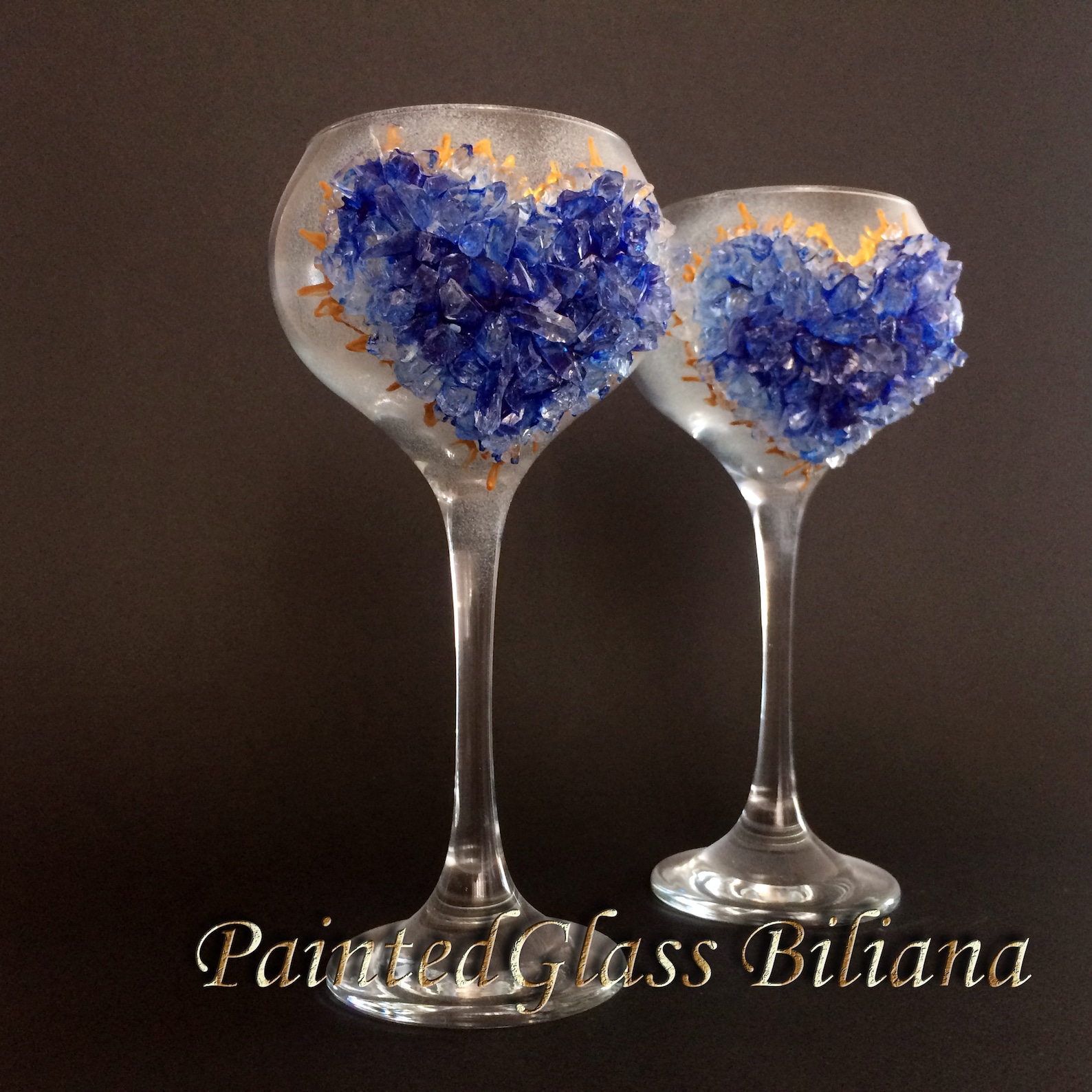 Blue Heart Geode Wine Glasses Etsy