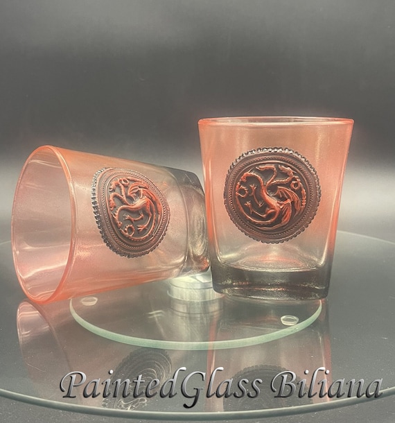 Game of thrones inspired Set handmade hand painted whiskey glasses House Targaryen