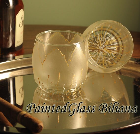 Set of 2 hand painted whiskey glasses Golden tulip