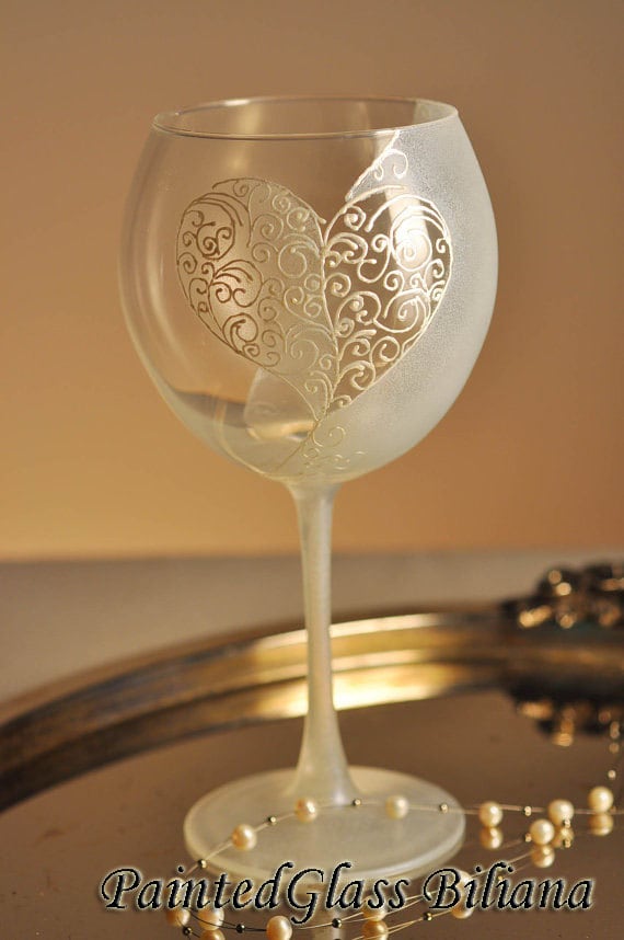 Hand Painted wine glass Love