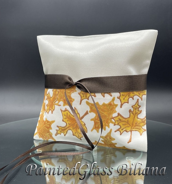 Maple leaves autumn wedding ring pillow