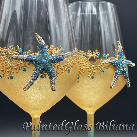Blue starfish wine glasses