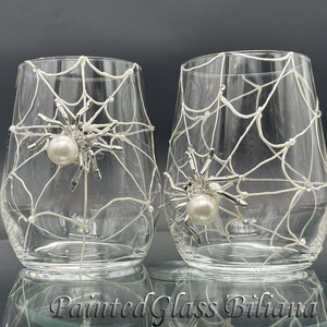 Verres à vin sans pied araignée, thème mariage Halloween