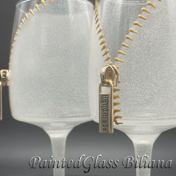 Set of 2 Hand Painted Zipper wine glasses