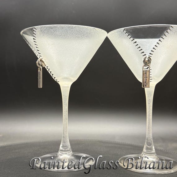 Set of 2 Hand Painted Zipper martini glasses