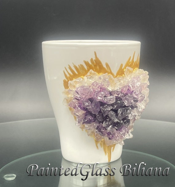 Free shipping ceramic amethyst purple heart geode coffee mug geode coffee glass