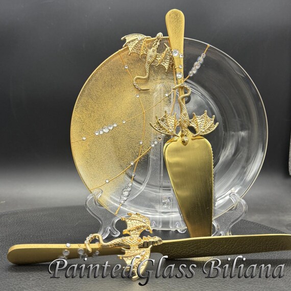 Golden dragon cake serving set