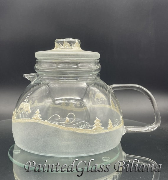 Hand painted glass teapot Cold winter