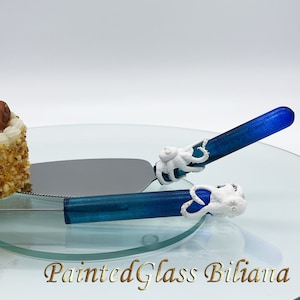 Paletta per torta nuziale a forma di polpo e coltello, set per servire torte da spiaggia e mare, 2 pezzi, manici in vetro