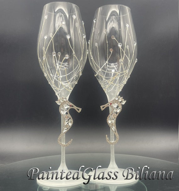 Seahorse Beach sea wedding champagne flutes