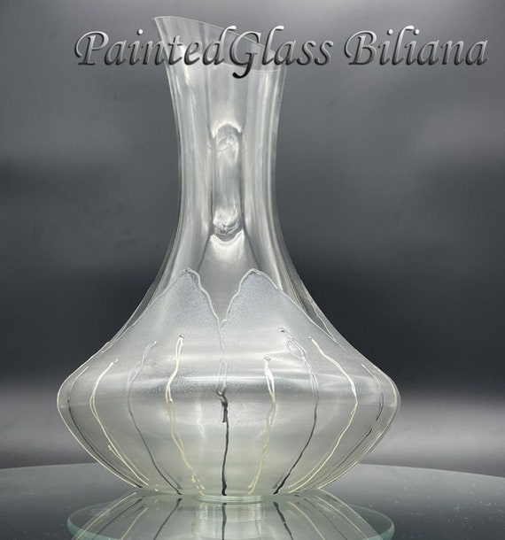 Hand painted wine bottle carafe decanter Golden tulip
