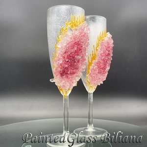 Pink geode wedding flutes