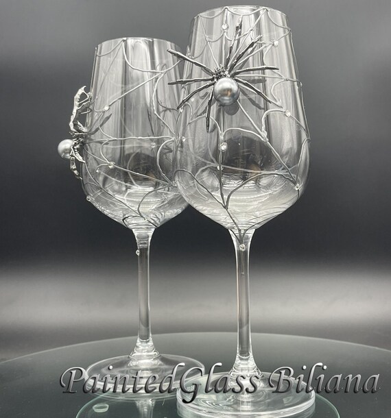 Dark silver spider wine glasses