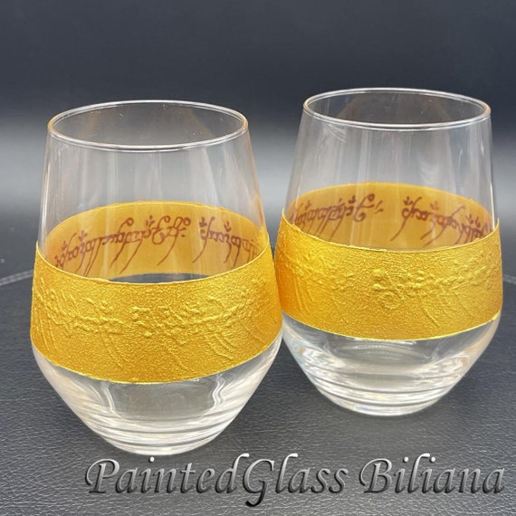Lord of the rings LoTR Set of 2 hand painted stemless wine glasses