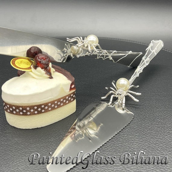 Spider cake serving set, halloween wedding theme