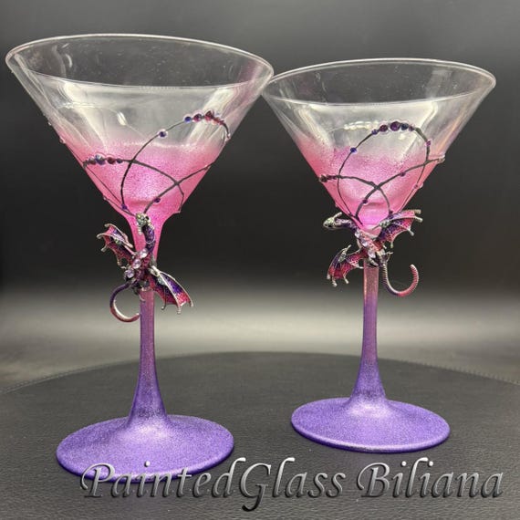 Purple dragon martini glasses, Set of 2