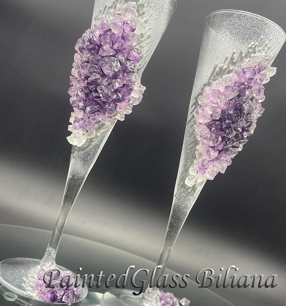 Аmethyst geode wedding flutes