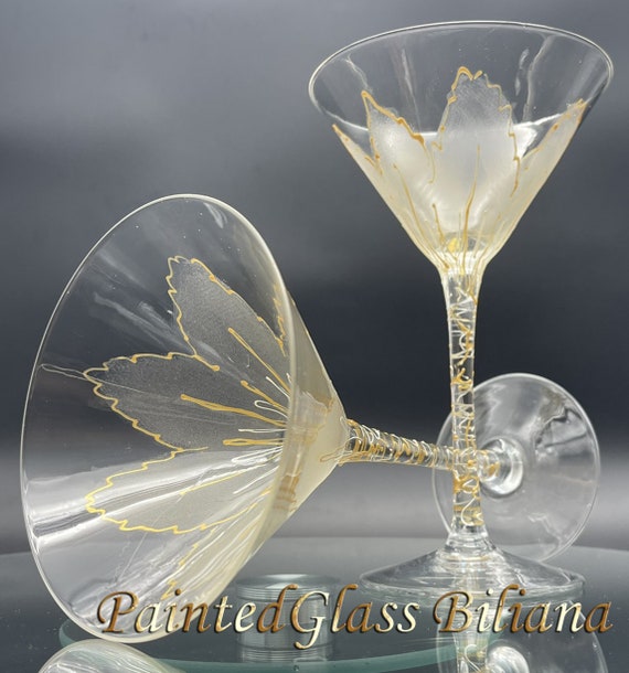 Set of 2 hand painted martini  glasses Golden Tulip