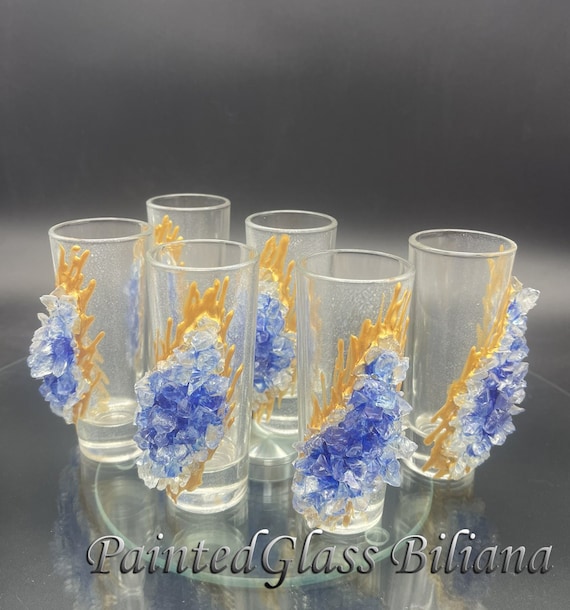 Tequilla shot blue geode glasses, set of 6
