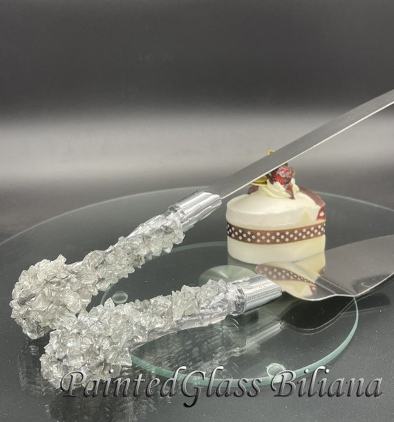 Silver geode wedding set cake serving set