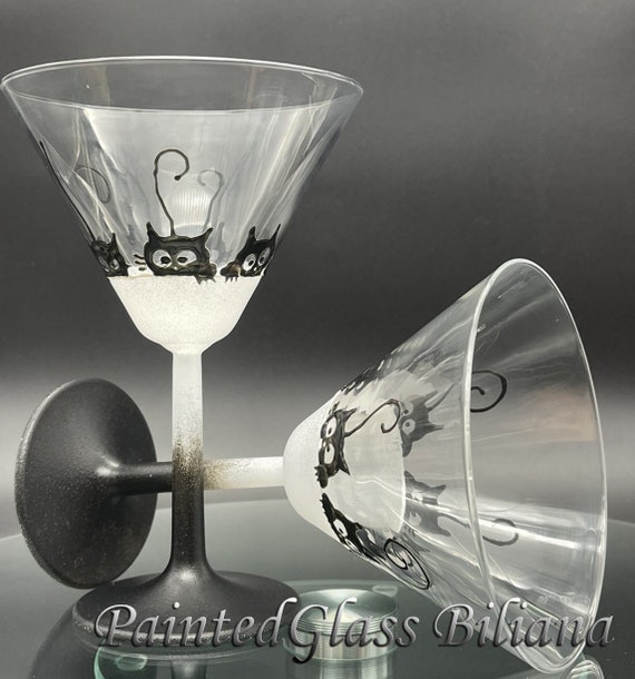 Black cats martini glasses