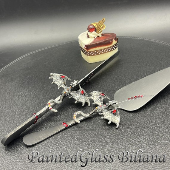 Black dragon cake serving set, dragon cake server and knife