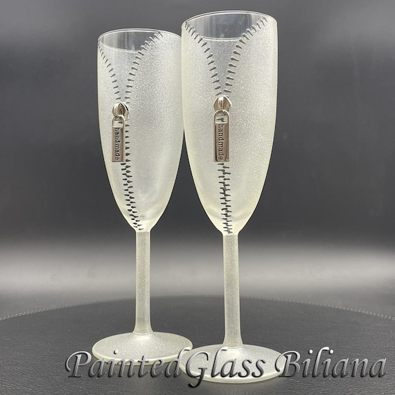 Set of 2 Hand Painted Zipper wedding flutes