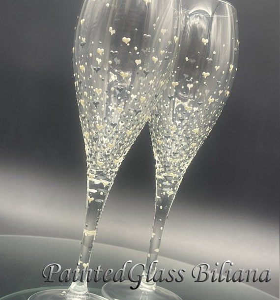 Set of 2 hand painted champagne glasses Valentine's day