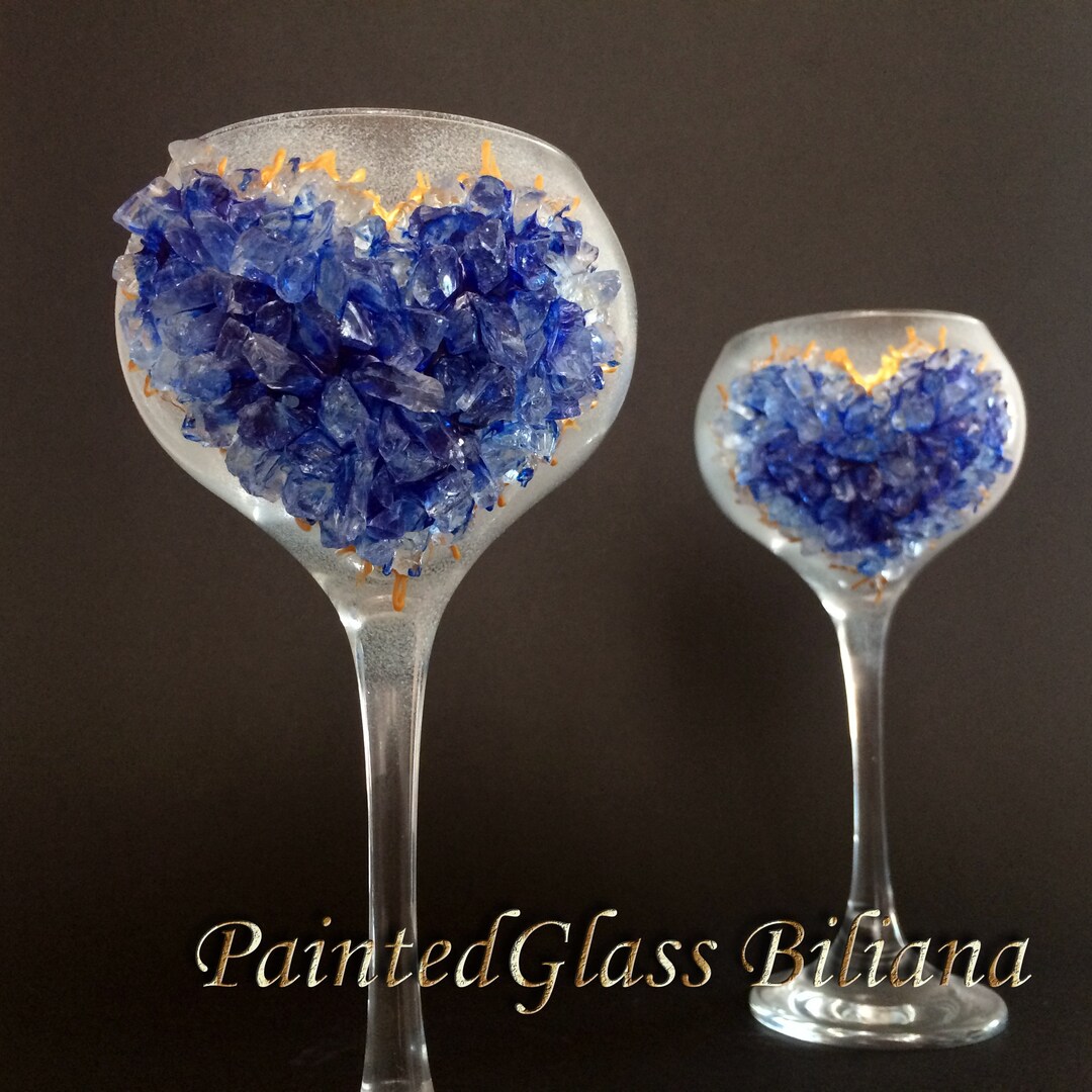 Blue Heart Geode Wine Glasses Etsy