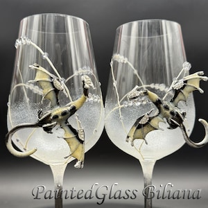 Bicchieri da vino da sposa drago bianco nero, set da 2