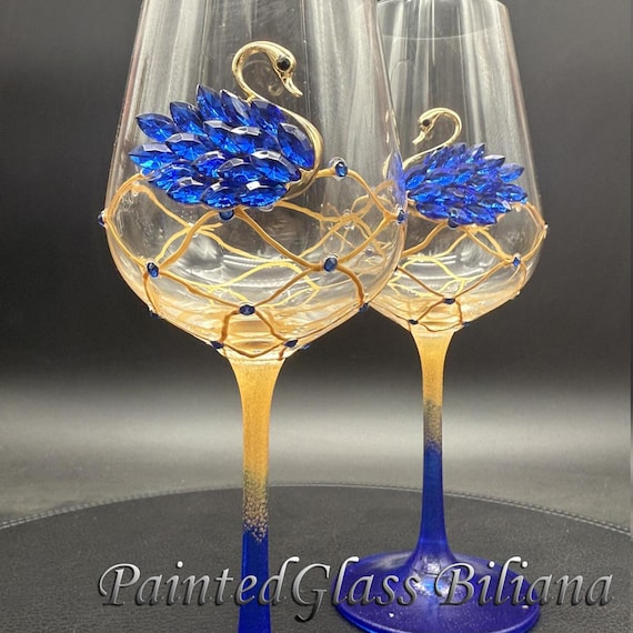 Dark blue swan wine glasses