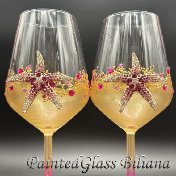 Hot pink starfish wine glasses