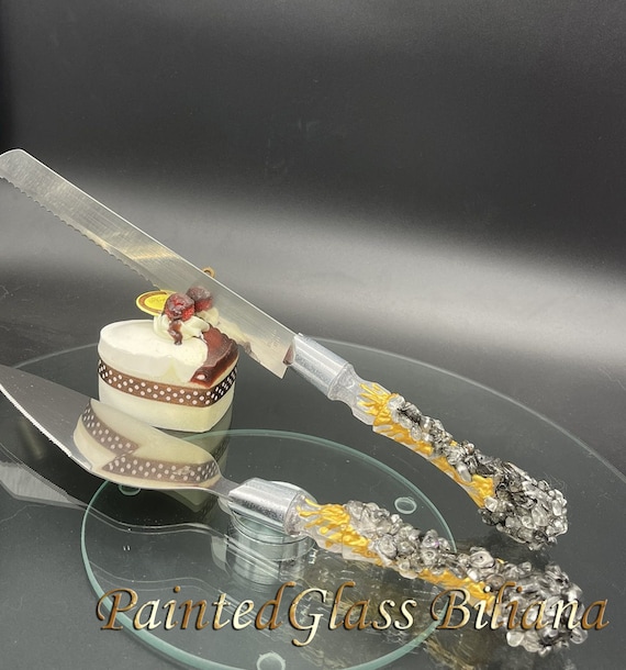 Black geode cake serving set