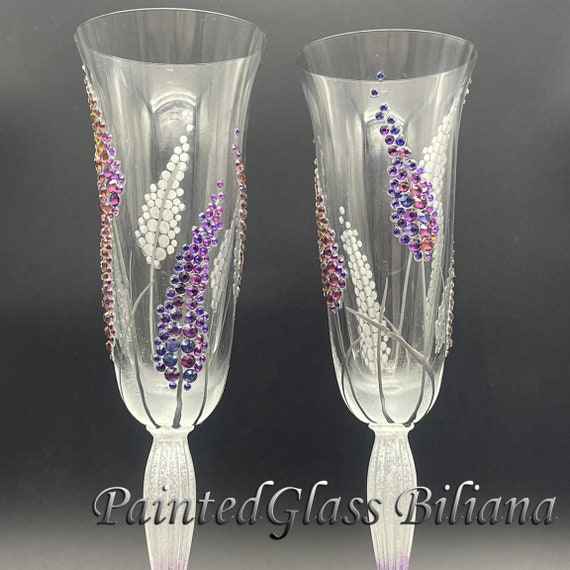 Lavender haze purple wedding flutes, Set of 2
